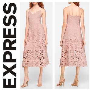 EXPRESS Floral Lace Midi Dress in Truffle Pink 🌸 Like New Condition